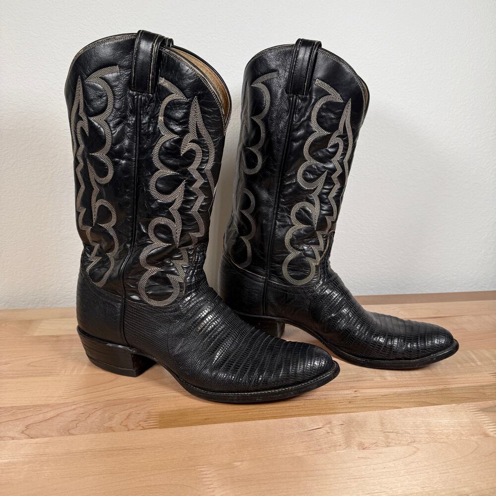 Tony Lama Black Label Lizard Cowboy Boots Men 11 B Western Exotic Leather
